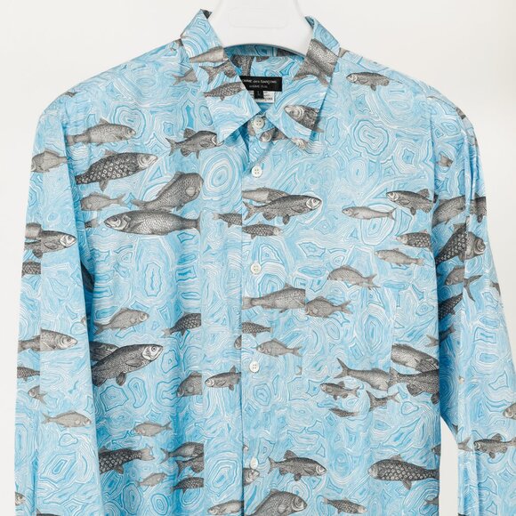 Comme des Garcons Homme Plus SS/17 Blue Fish-Print Cotton Shirt - Picture 3 of 11